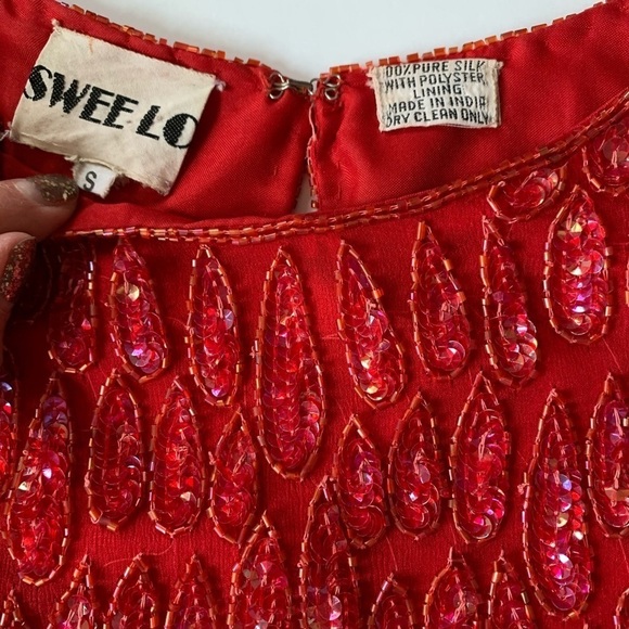 Vintage Red Sequin & Beaded Long Sleeve Top Small - Picture 5 of 8